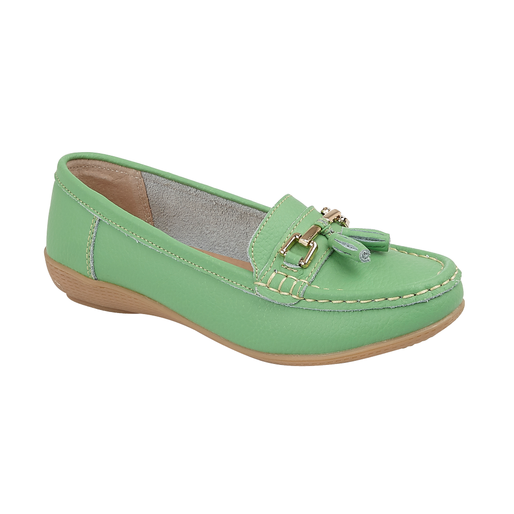 Nautical Ladies Leather Loafer - Apple Green