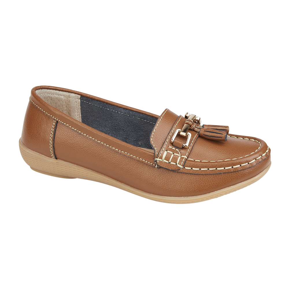 Nautical Ladies Leather Loafer Tan