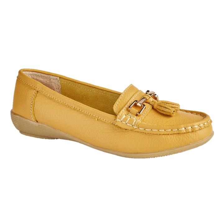 Nautical Ladies Leather Loafer - Mustard