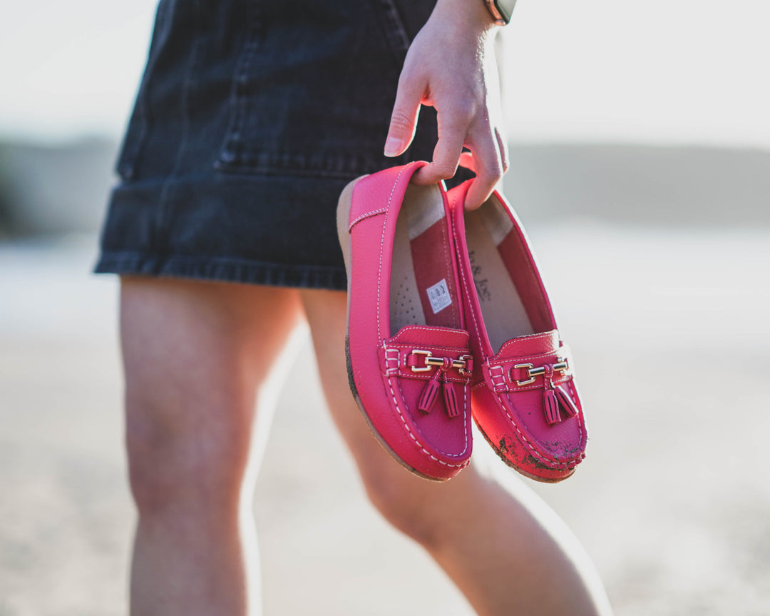 Nautical Ladies Leather Loafer - Fuschia