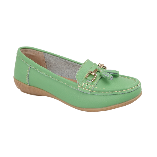 Nautical Ladies Leather Loafer - Apple Green