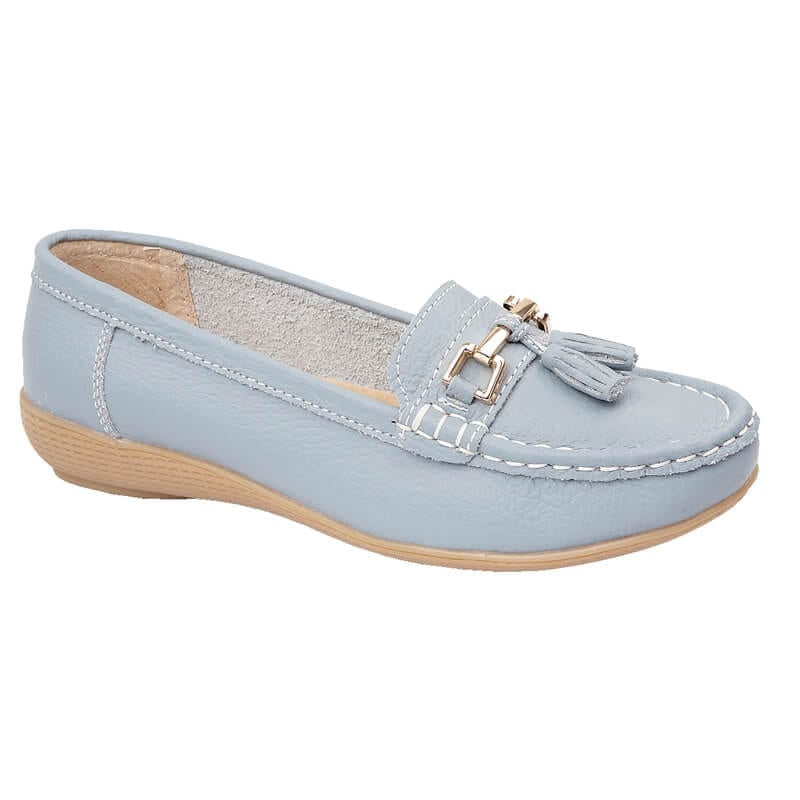 Nautical Ladies Leather Loafer - Baby Blue