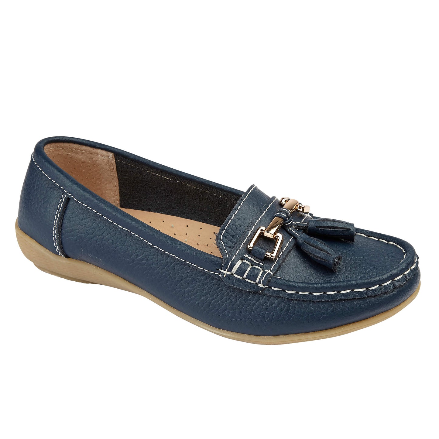 Nautical Ladies Leather Loafer - Dark Blue