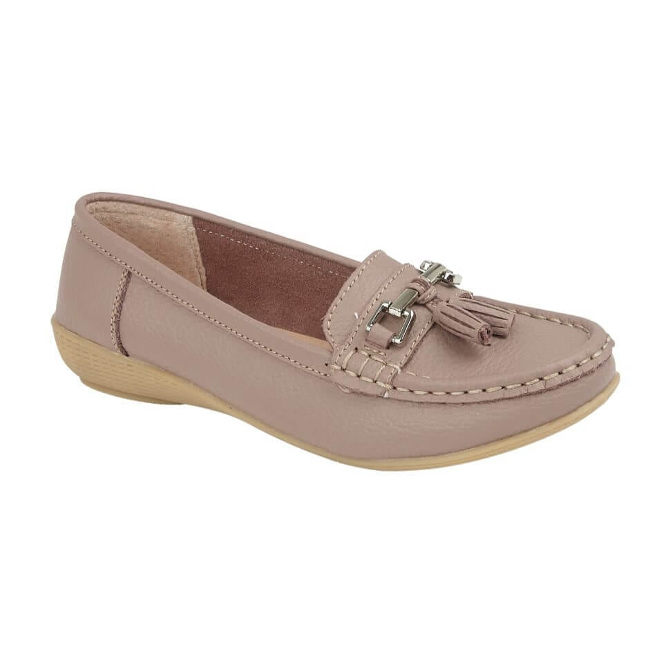 Nautical Ladies Leather Loafer - Dusky Rose