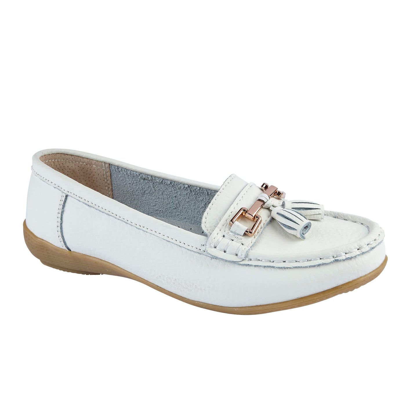 Nautical Ladies Leather Loafer - White