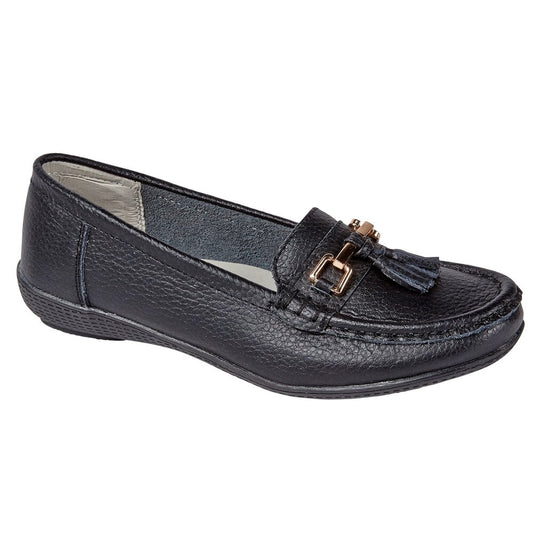 Nautical Ladies Leather Loafer - Black