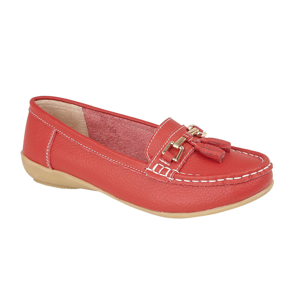 Nautical Ladies Leather Loafer - Dark Red