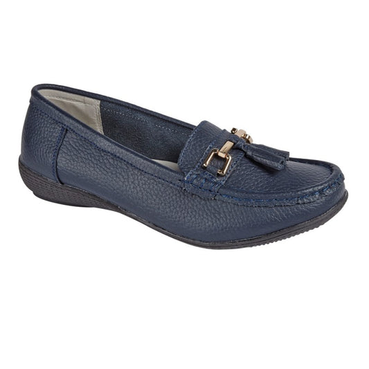 Nautical Ladies Leather Loafer - Navy