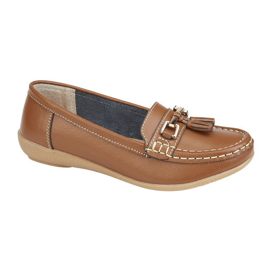 Nautical Ladies Leather Loafer - Tan