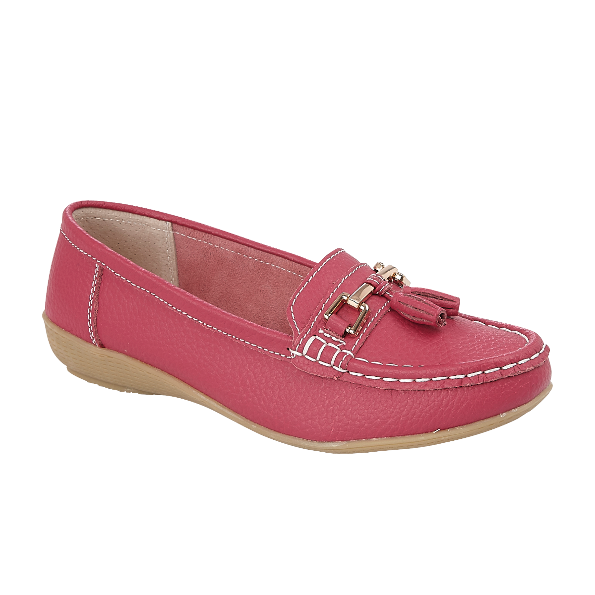 Nautical Ladies Leather Loafer - Fuschia