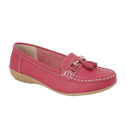 Nautical Ladies Leather Loafer - Fuschia